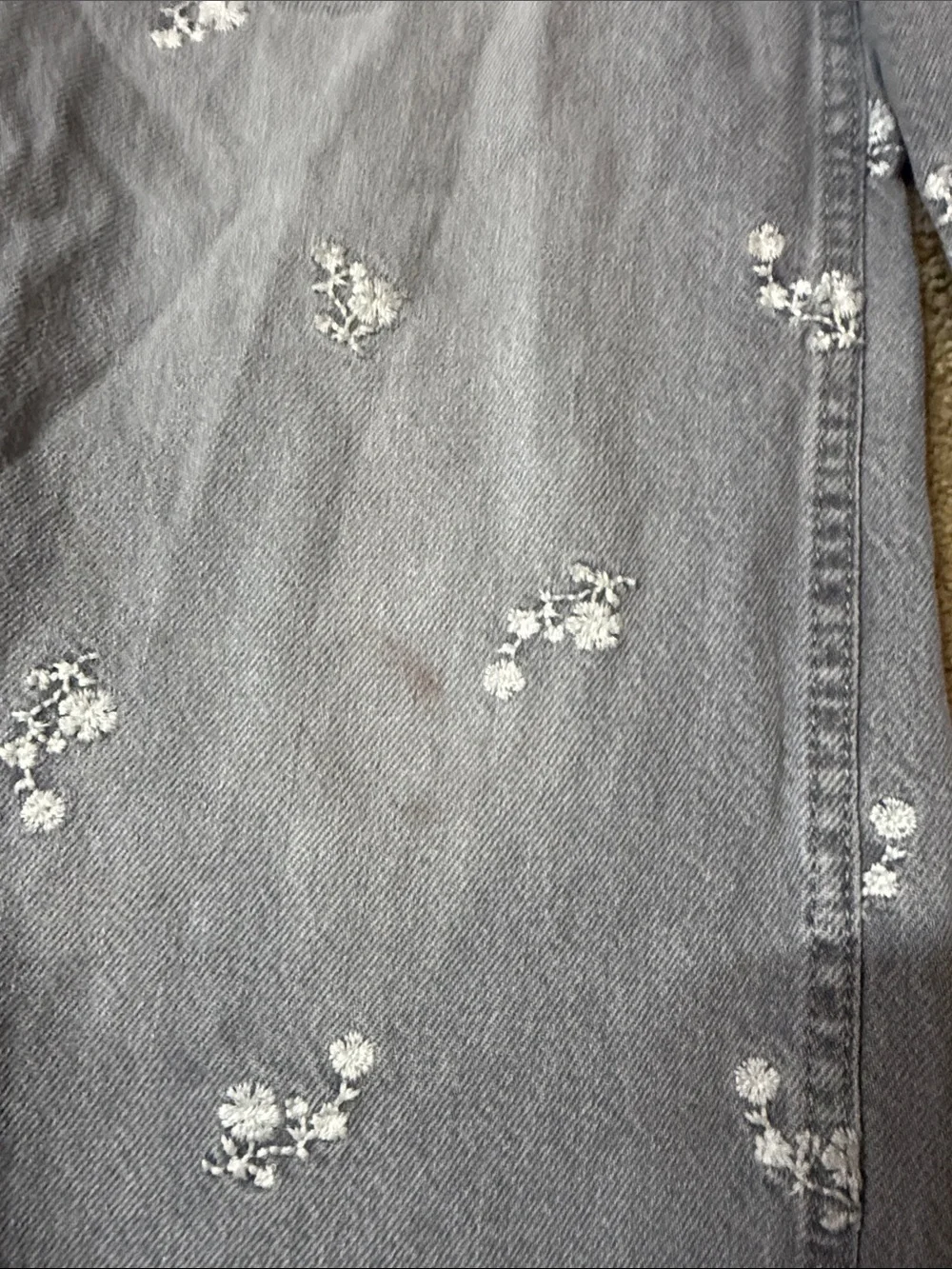 GAP Gray Floral Embroidered Wide-Leg Jeans